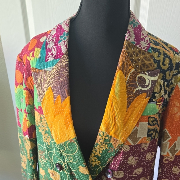 Handmade Kantha Patchwork Blazer Jacket Size 38 UNISEX‎ - Picture 4 of 10